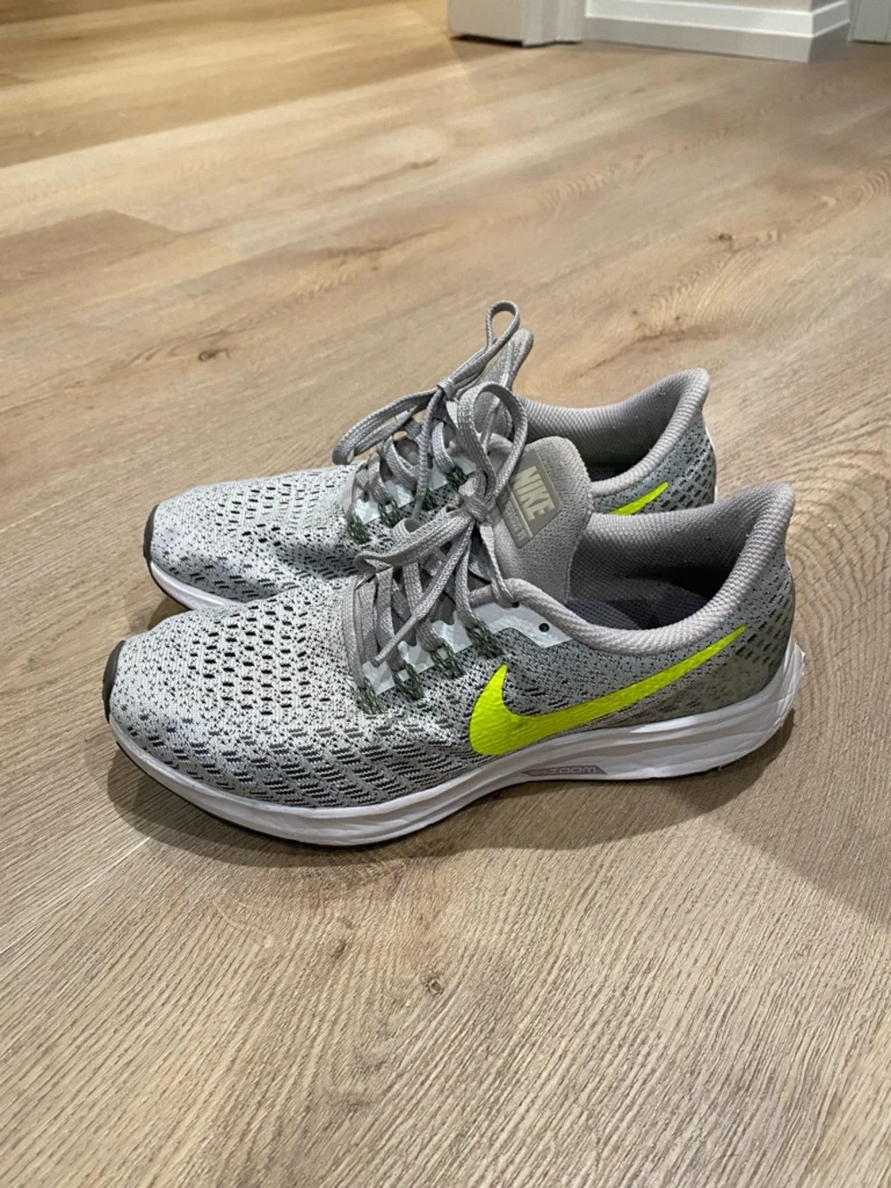 Nike Gray Knit Running Shoes with Neon Yellow Swoosh - Picture 2 of 4